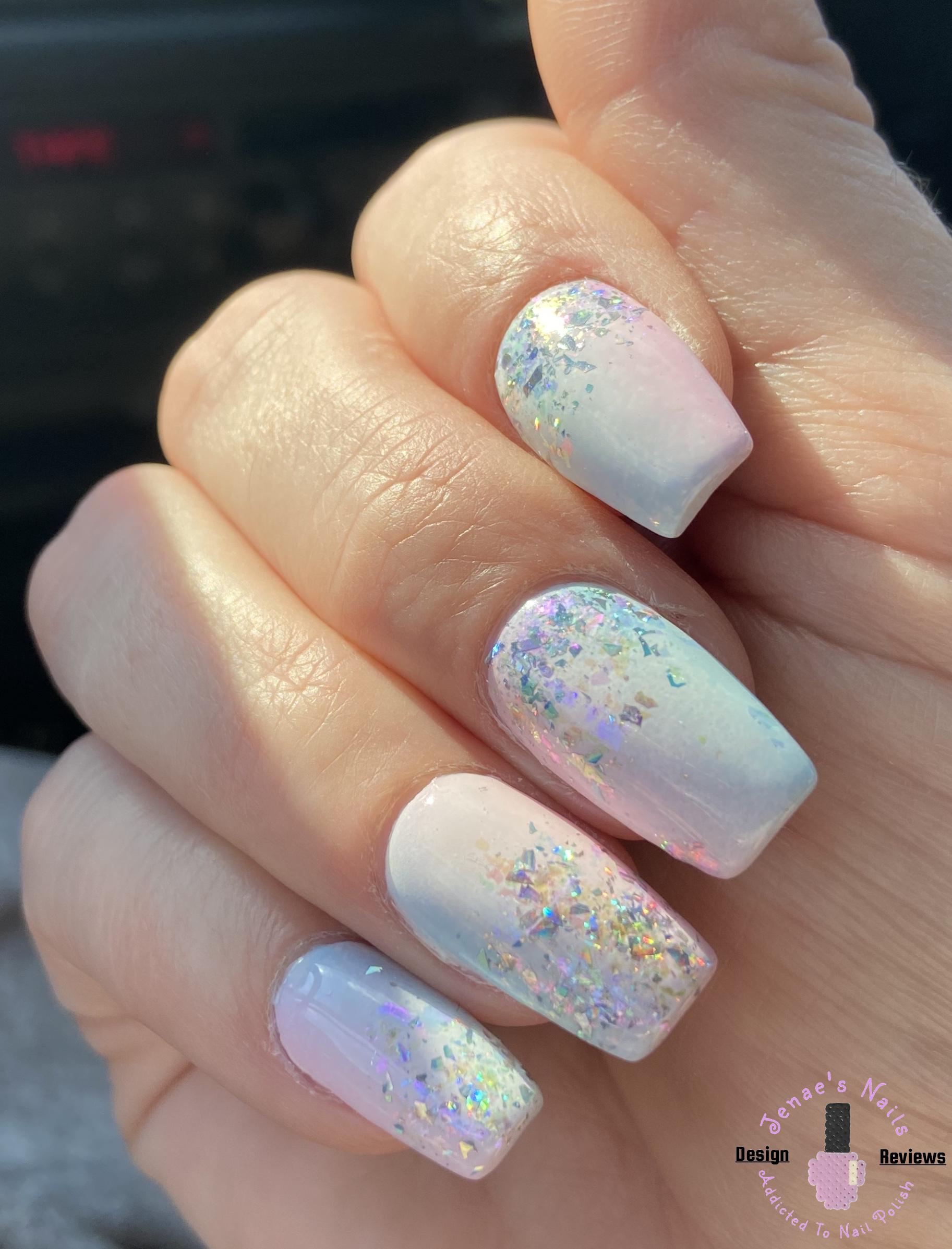 Pink and Blue Ombré Nails with Iridescent Flakies